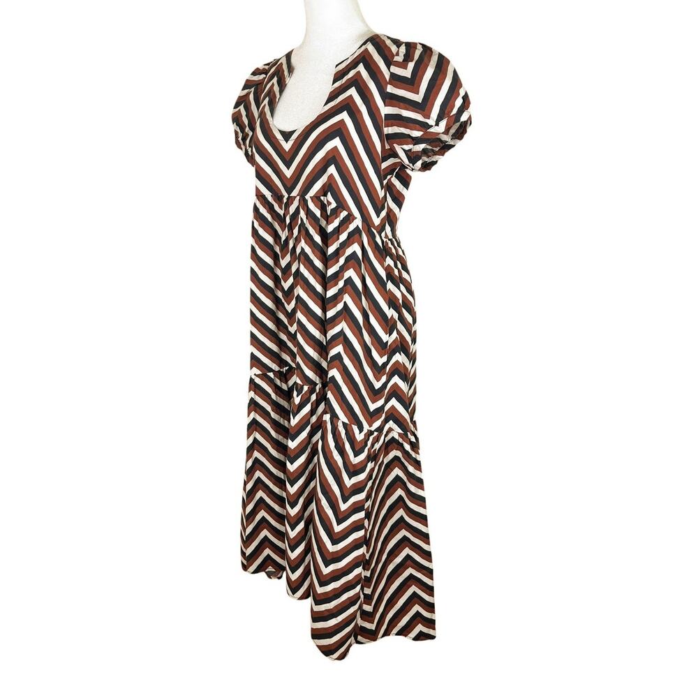 Never a Wallflower Safari Chevron Midi Dress Peasant Cottagecore Boho Size Small - Picture 5 of 7